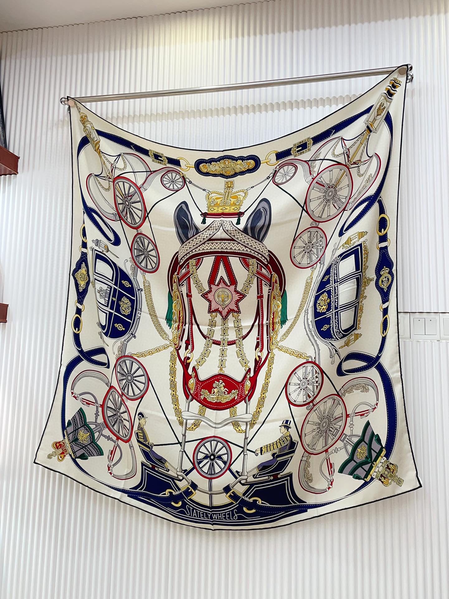 Stately Wheels Scarf 140 CM White Colorful Cashmere And Silk 394588
