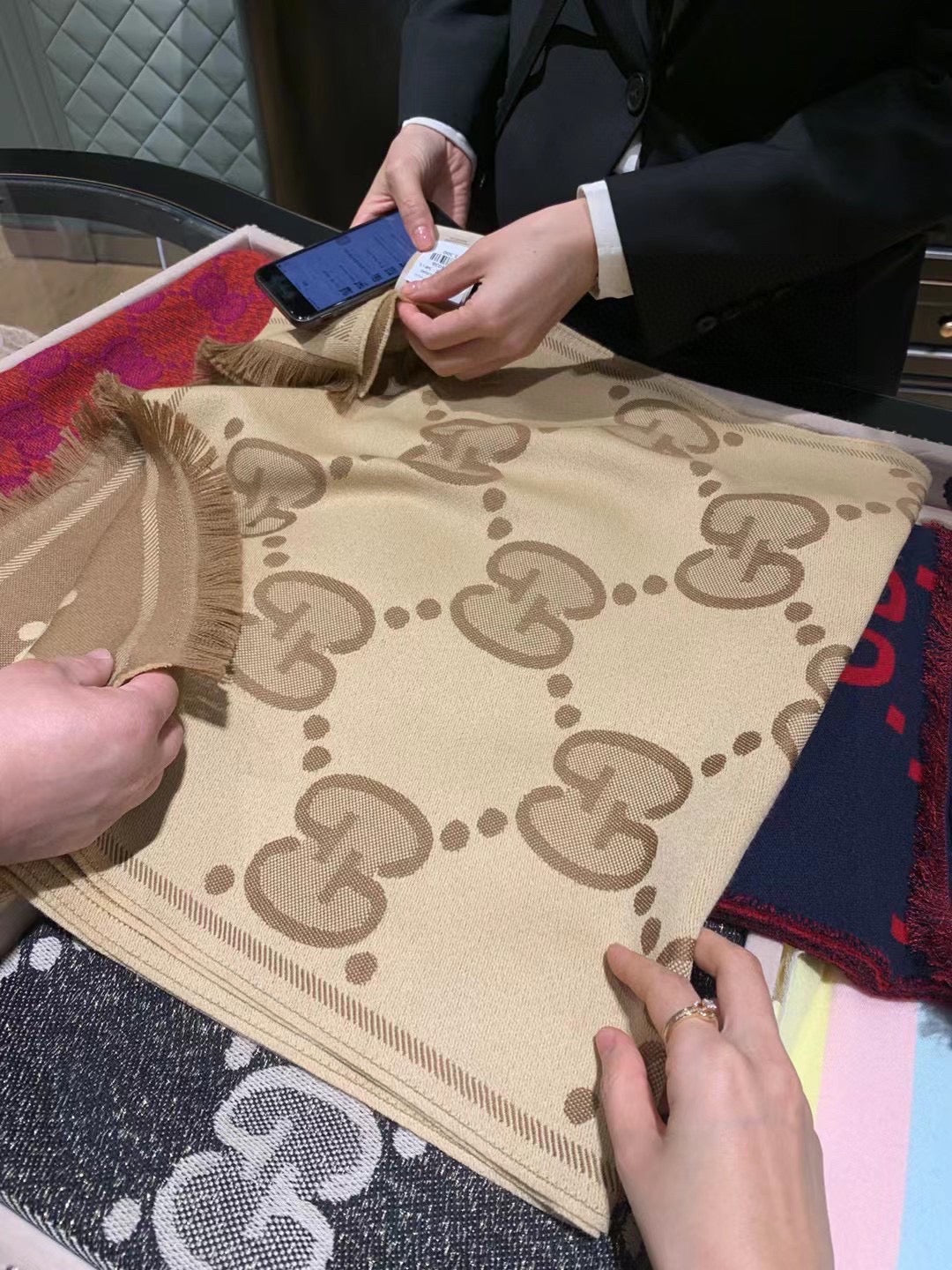 DOUBLE-SIDED SCARF 200 CM IN COFFEE AND TAN BROWN WOOL AND SILK 398287