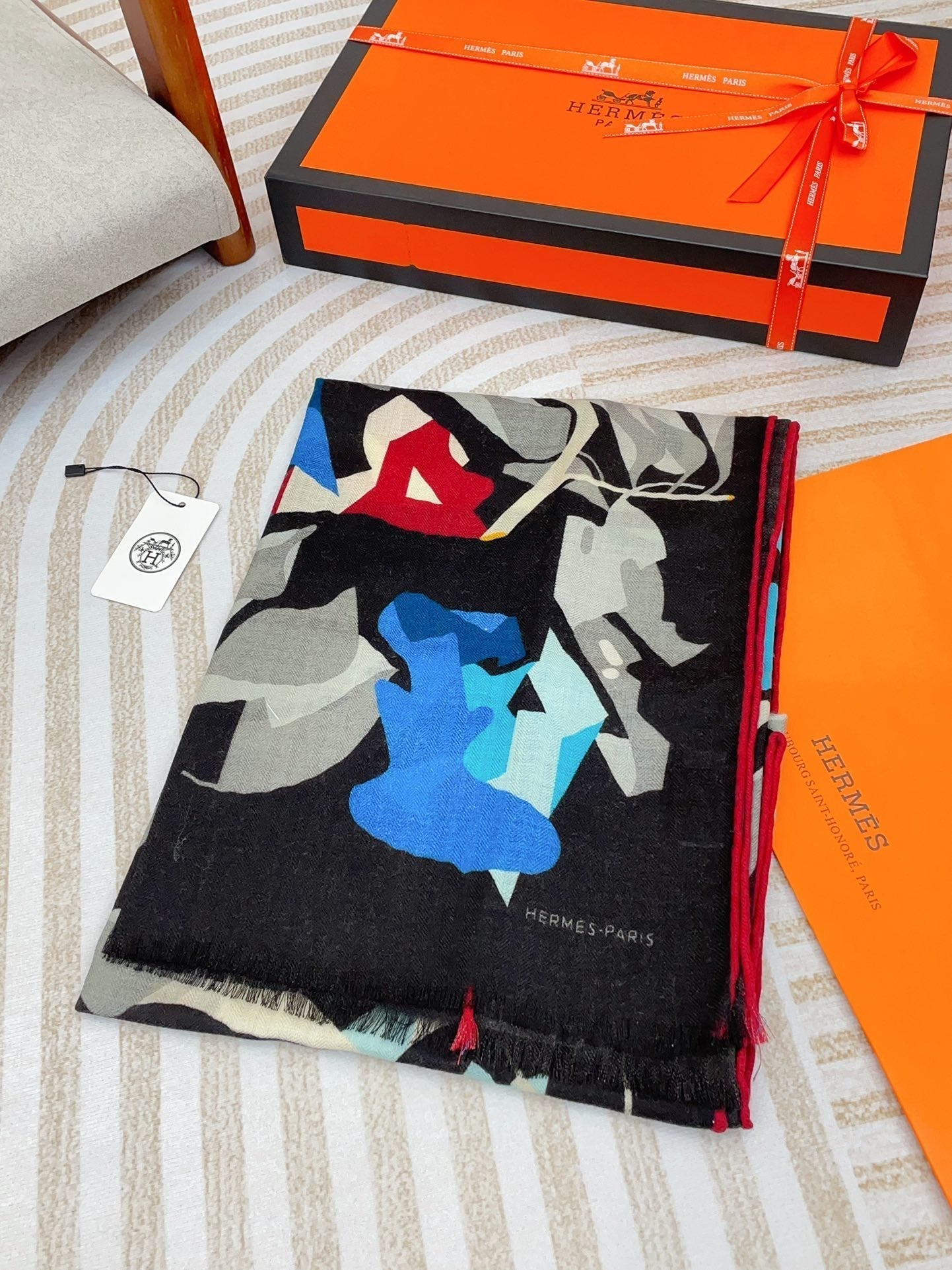 Scarf 180 CM Black Colorful Mashmere And Silk 403888