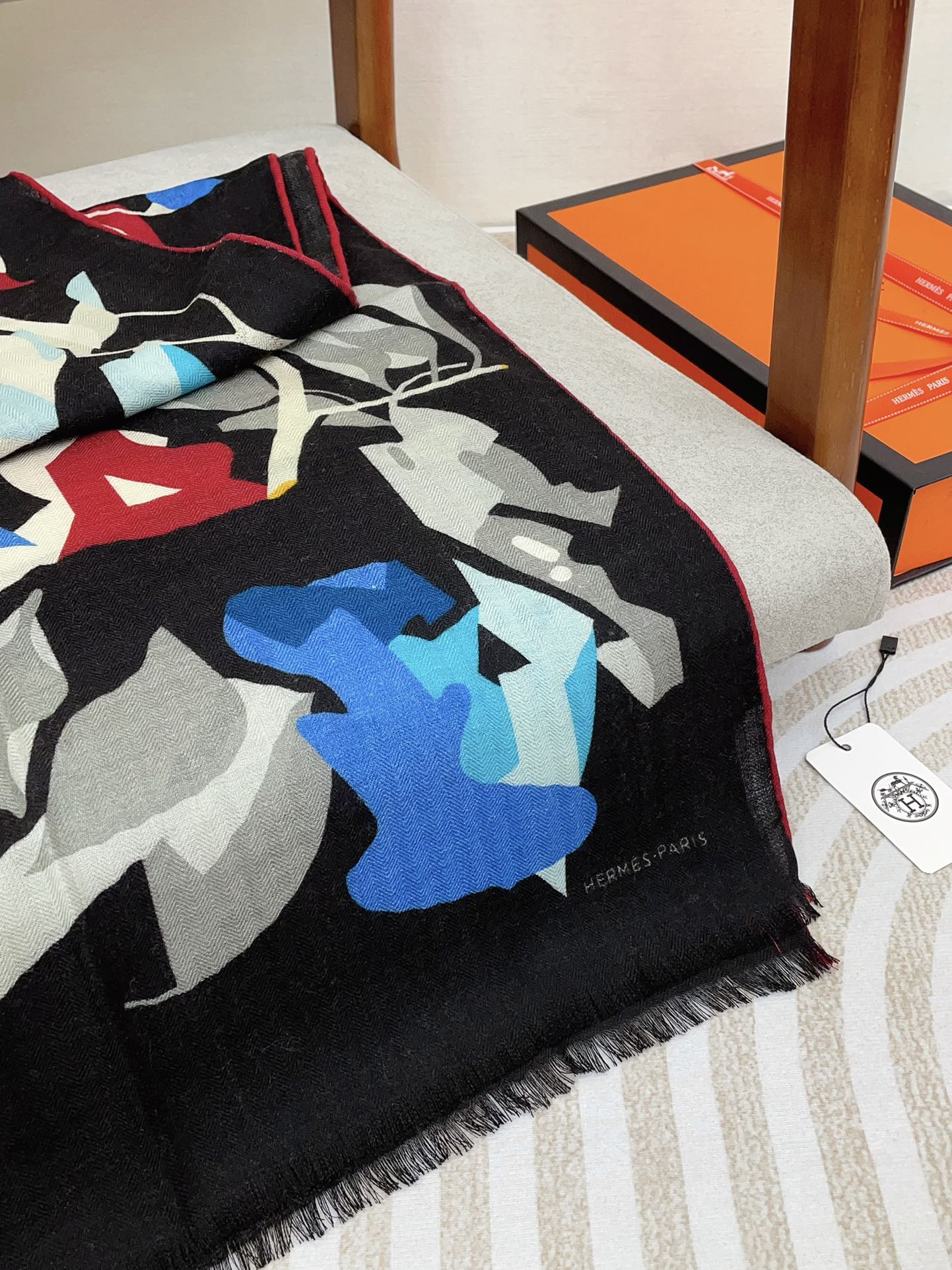 Scarf 180 CM Black Colorful Mashmere And Silk 403888