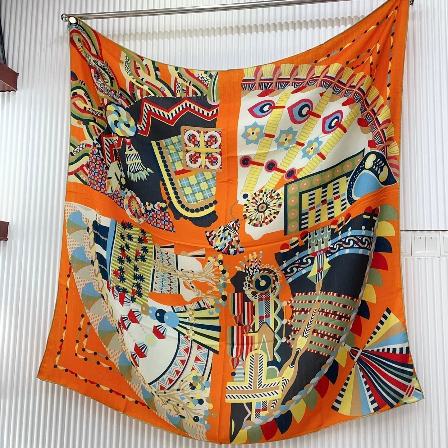 Haute Parure Scarf 135 CM Orange Colorful Cashmere And Silk 405068