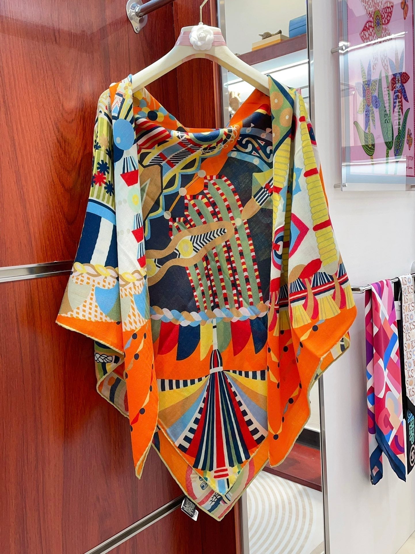 Haute Parure Scarf 135 CM Orange Colorful Cashmere And Silk 405068