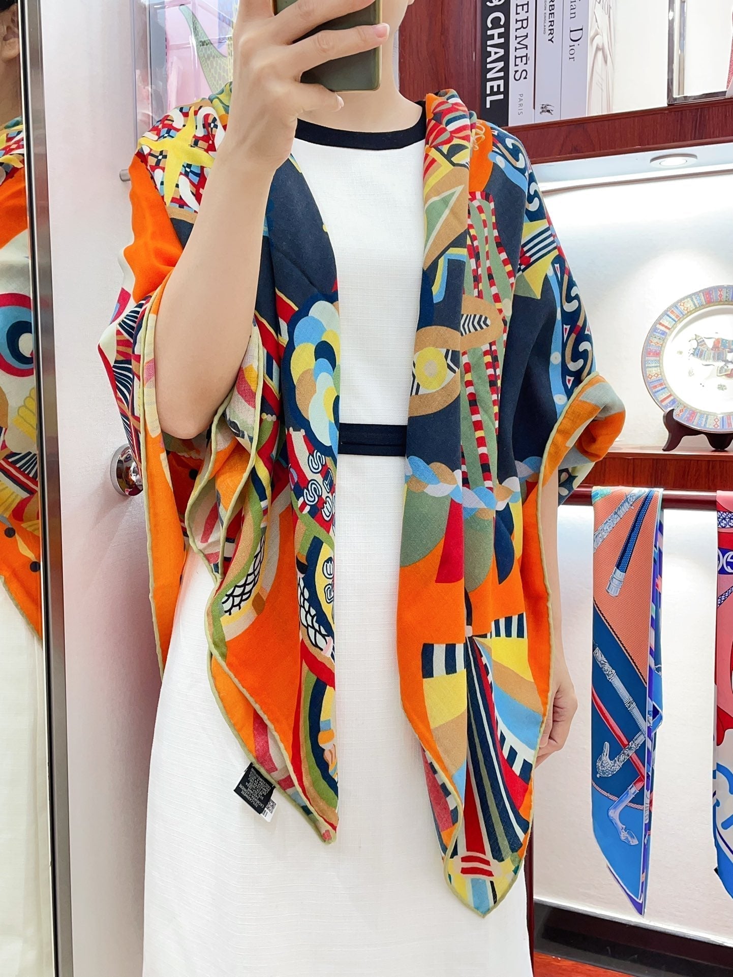 Haute Parure Scarf 135 CM Orange Colorful Cashmere And Silk 405068