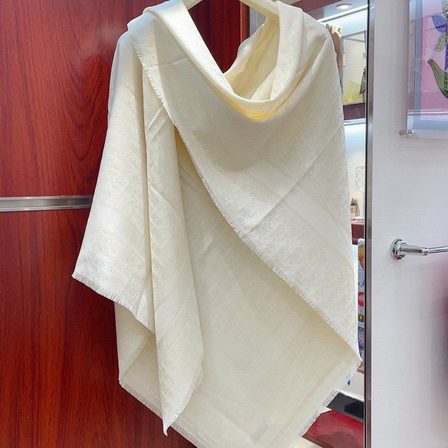SQUARE SCARF 140 CM IN WHITE WOOL AND SILK 408660