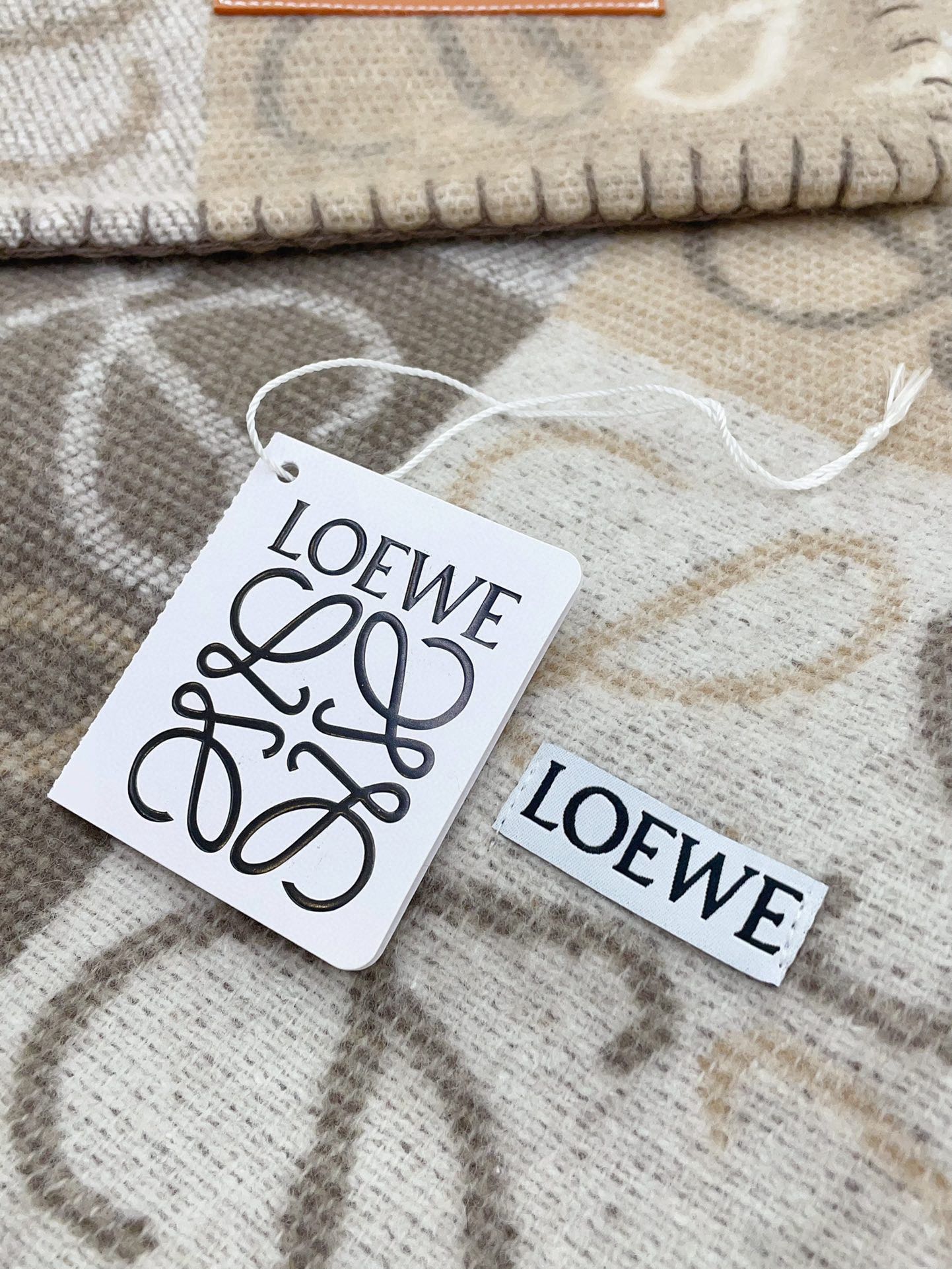 Loewe Checkerboard Blanket Grey Taupe Cream Wool Cashmere