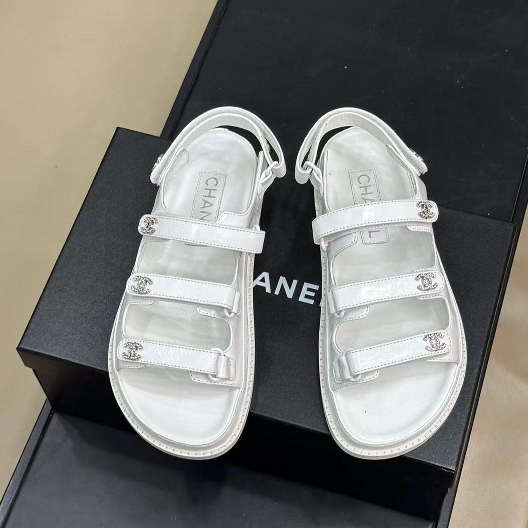 CC DAD SANDALS THREE STRAP WHITE LAMBSKIN