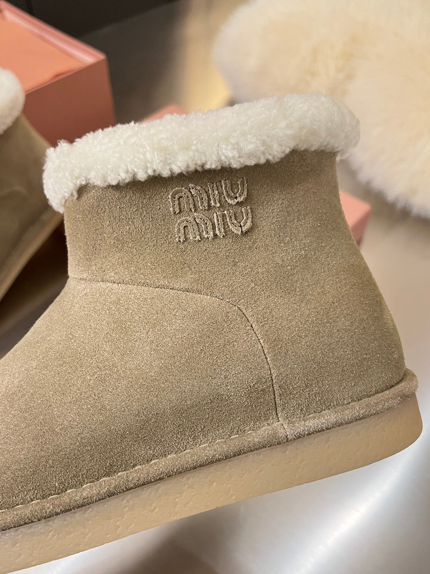 Miumiu 25 Boot Beige White Suede Wool 510221