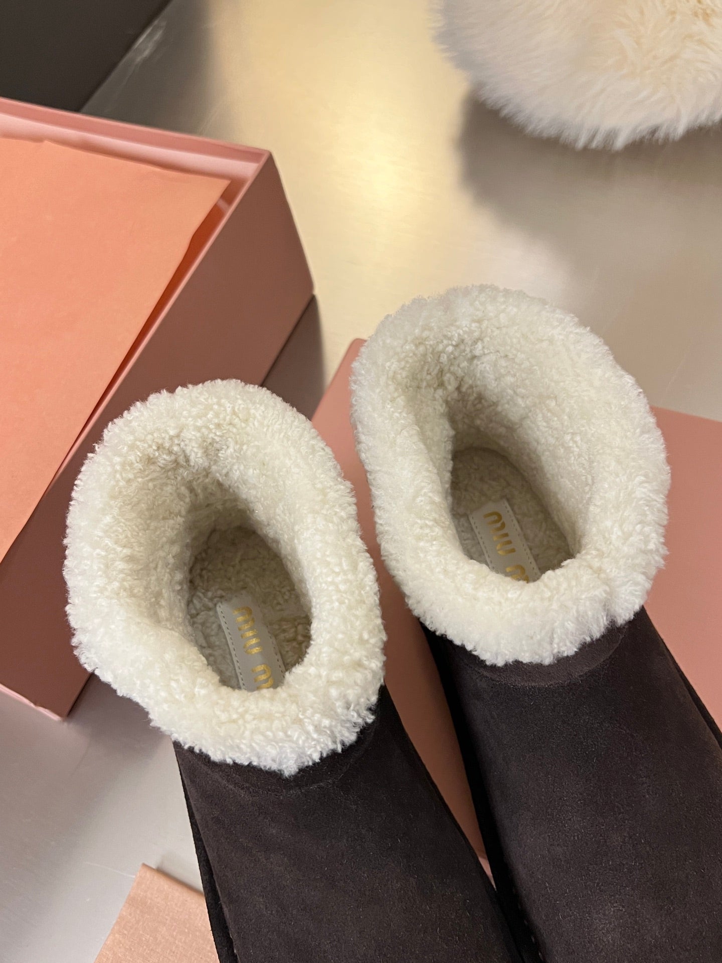 Miumiu 25 Boot Chocolate Brown Mix White Suede Wool 510222