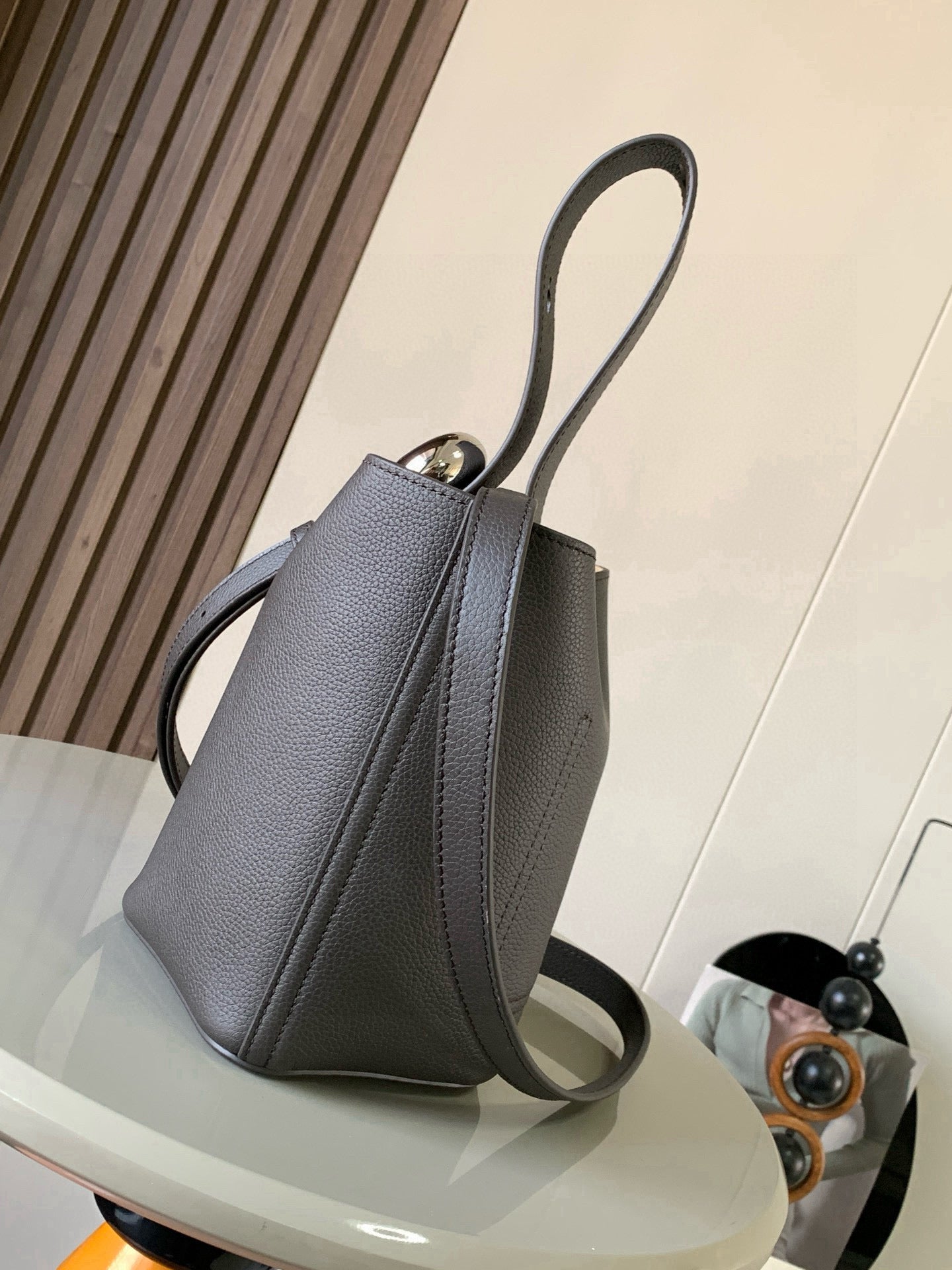 Loewe Mini Pebble Bucket Bag Taupe Grained Calfskin