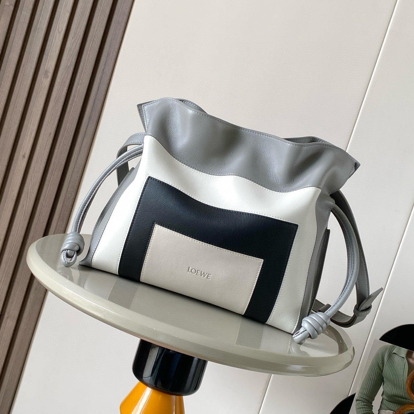 Loewe Medium Flamenco Clutch Grey White Black Nappa Calfskin