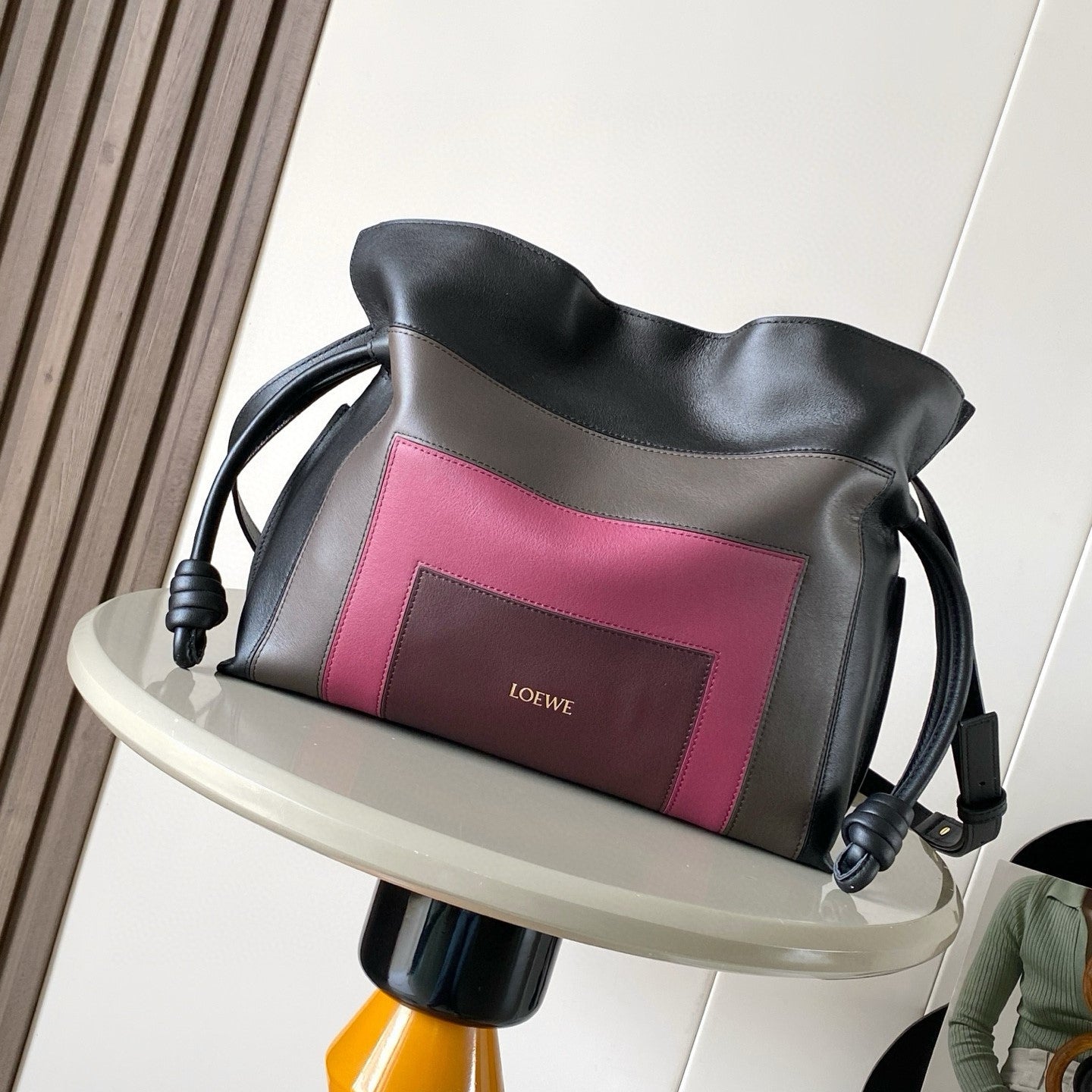 Loewe Medium Flamenco Clutch Black Taupe Pink Nappa Calfskin