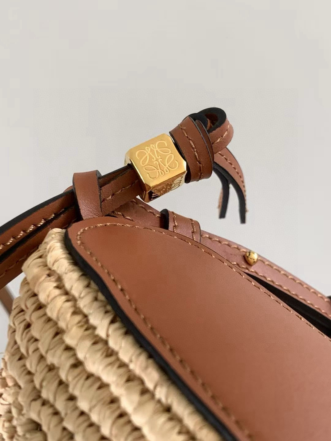 Loewe Ibiza Mini Hammock Hobo Bag Brown Beige Raffia Leather 289314