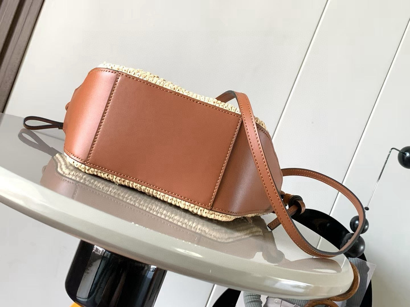 Loewe Ibiza Mini Hammock Hobo Bag Brown Beige Raffia Leather 289314