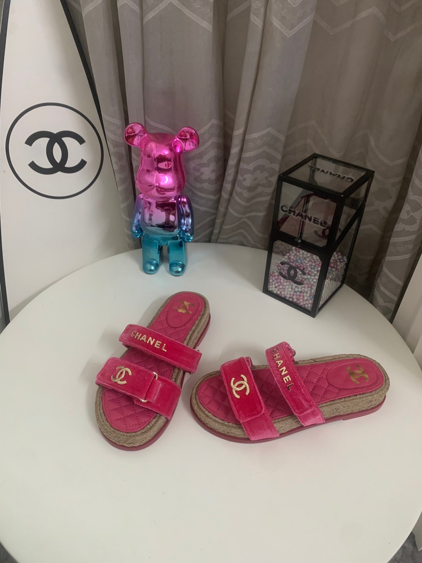 CC 26s Hemp Rope Platform Sandals Hot Pink Quited Sheepskin Velvet 862300