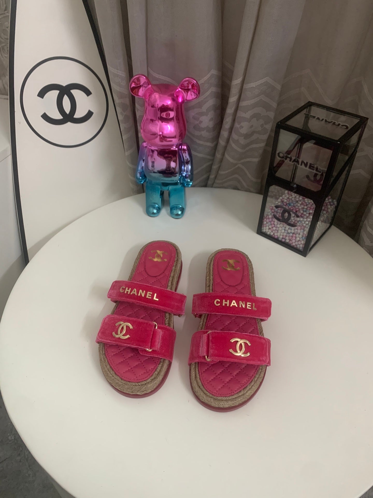 CC 26s Hemp Rope Platform Sandals Hot Pink Quited Sheepskin Velvet 862300