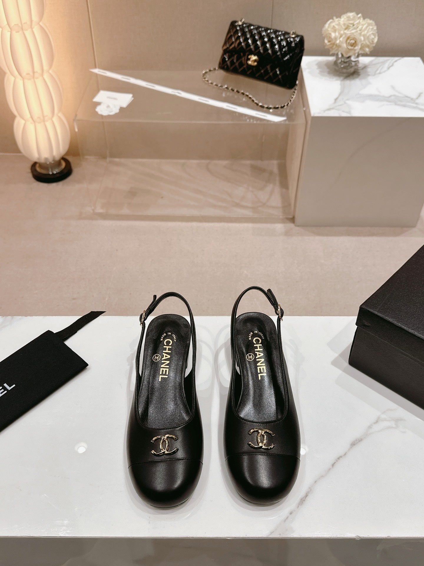 CC 2024 SLINGBACKS 40MM BLACK LAMBSKIN