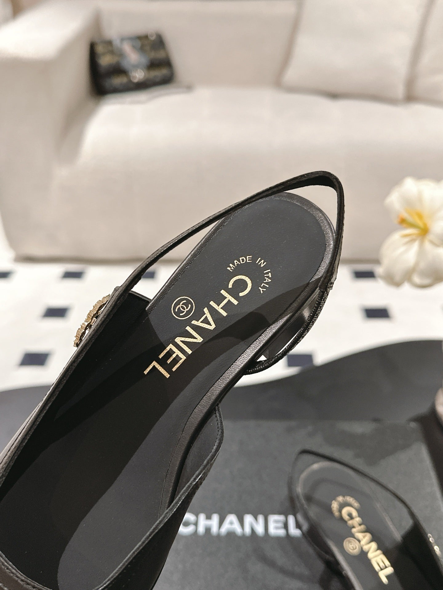 cc 2024k slingback 30mm black pattern calfskin 237500