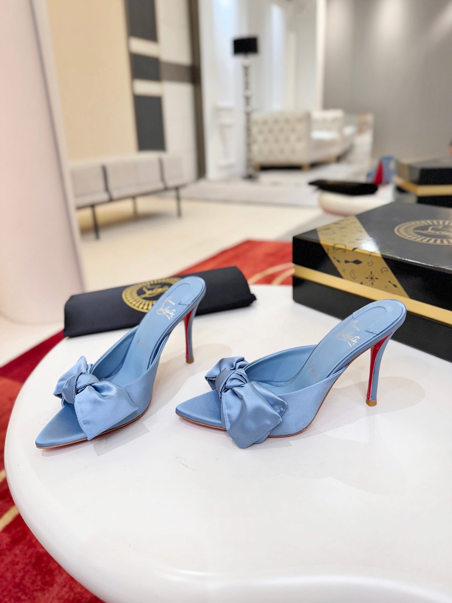 CL Matricia Sandals 10cm Blue Satin 825377