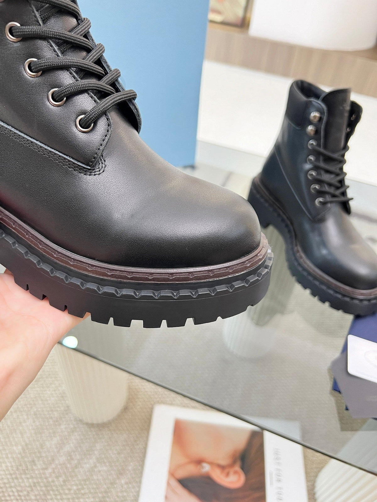 Prada 26s Combat Boots Black Leather 140471