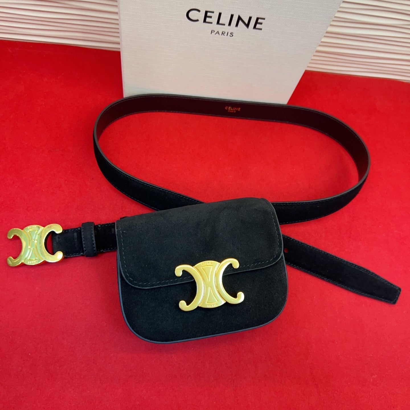 Celin Black Suede Belt Bag 200159