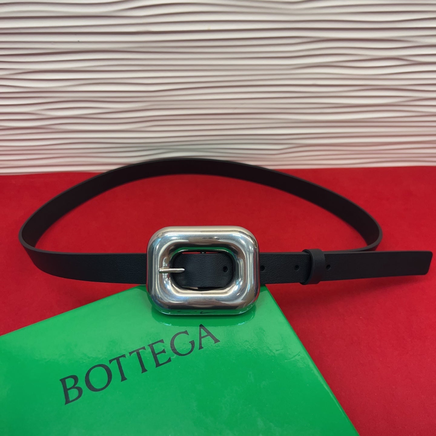 BV Chain Link Belt 2cm Coffee Sliver Grain Cowhide 202800
