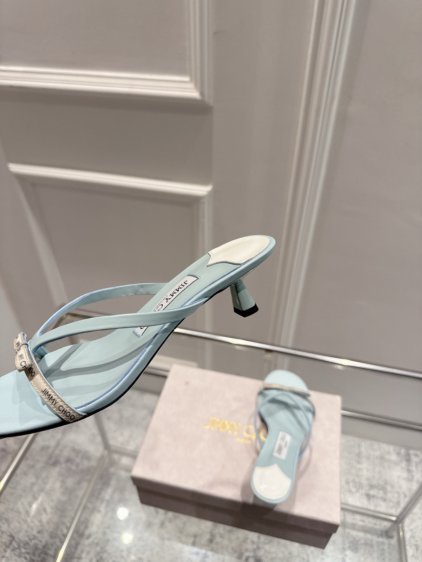 Jimmy Ciela Mules 45mm Light Blue Sheepskin 422437