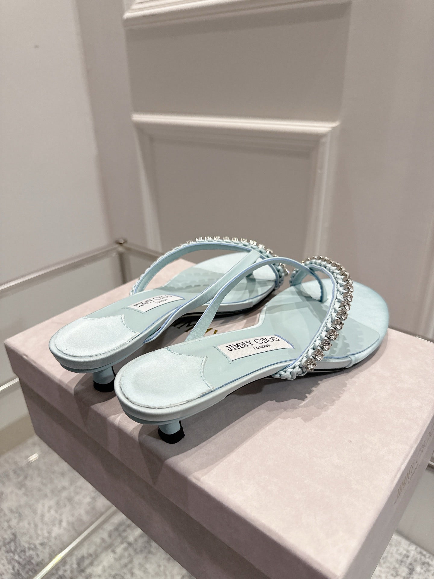 Jimmy Crystal Dila Mules 35mm Light Blue Sheepskin 422439