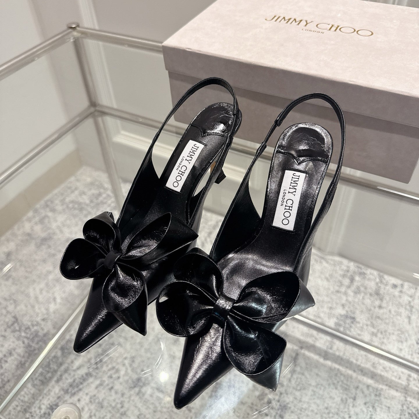 Jimmy Staz Slingback 70mm Black Sheepskin 422442
