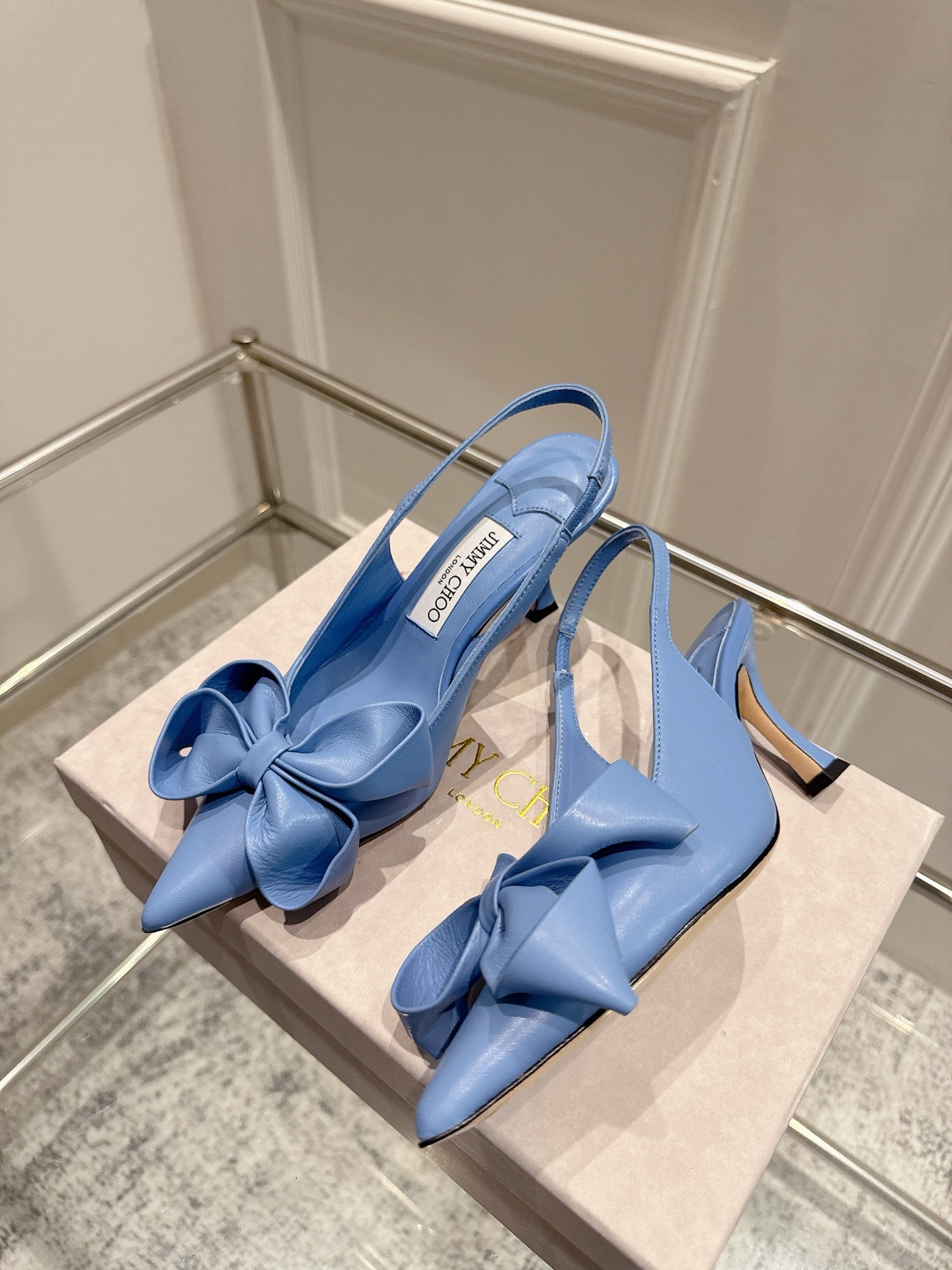 Jimmy Staz Slingback 70mm Dusty Blue Sheepskin 422443
