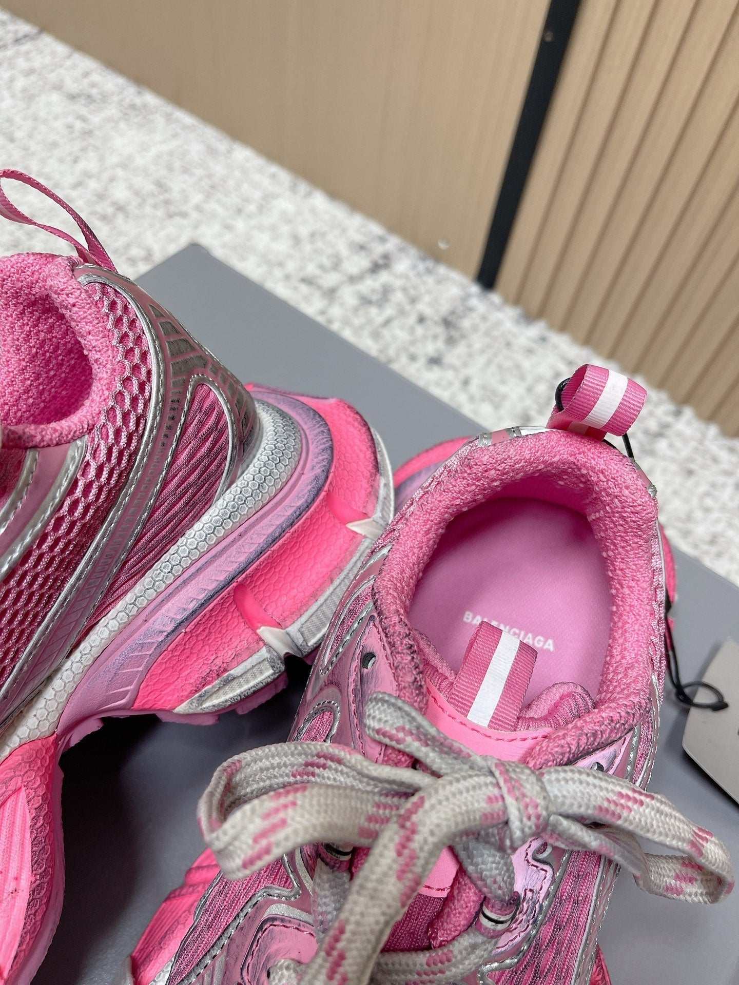 Balenciaga Sneaker Mesh Lace-up Pink Gray Fabric 534181