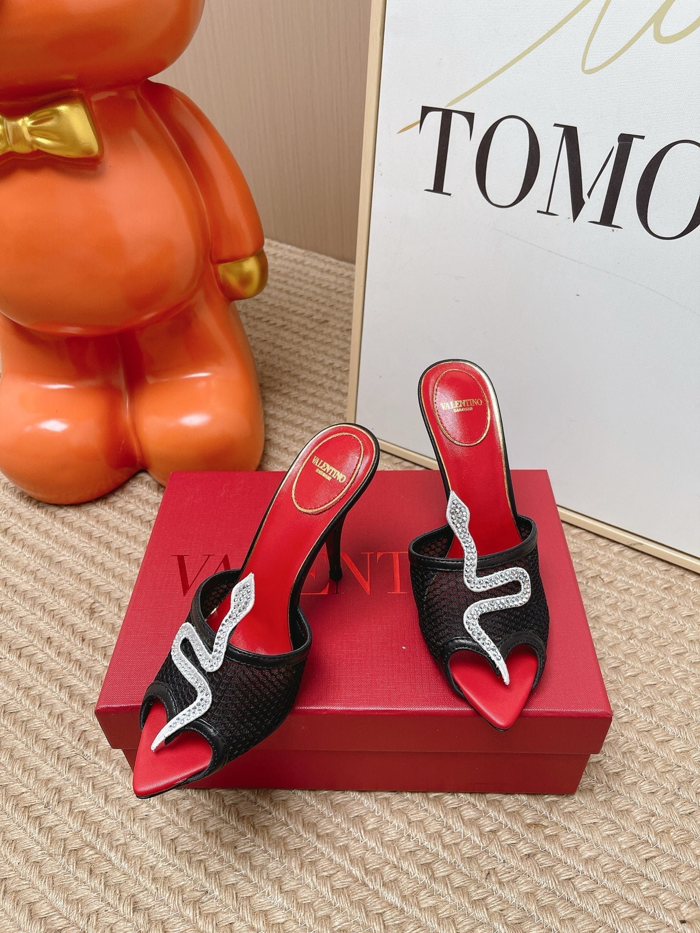 VT 26s Coeur Vipère Sandal 10cm Black Mesh Leather 855266