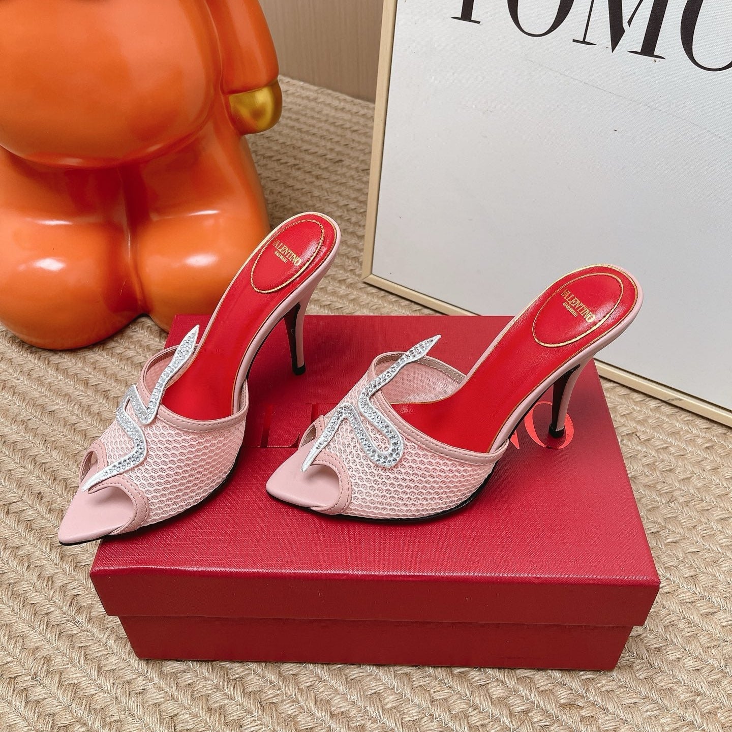 VT 26s Coeur Vipère Sandal 10cm Light Pink Mesh Leather 855267
