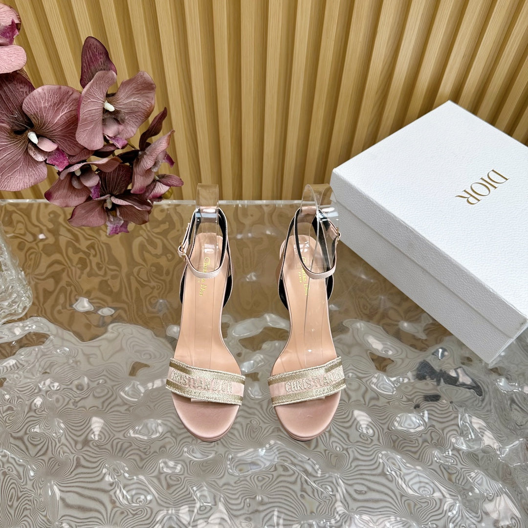CD Dway Heeled Sandal 120mm Beige Silk And Lambskin