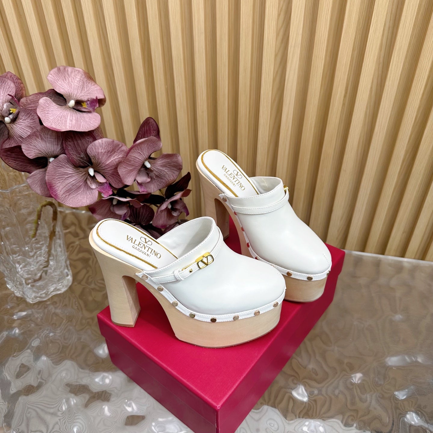 Valentino Tan-Go Clogs 10cm White Leather 702269