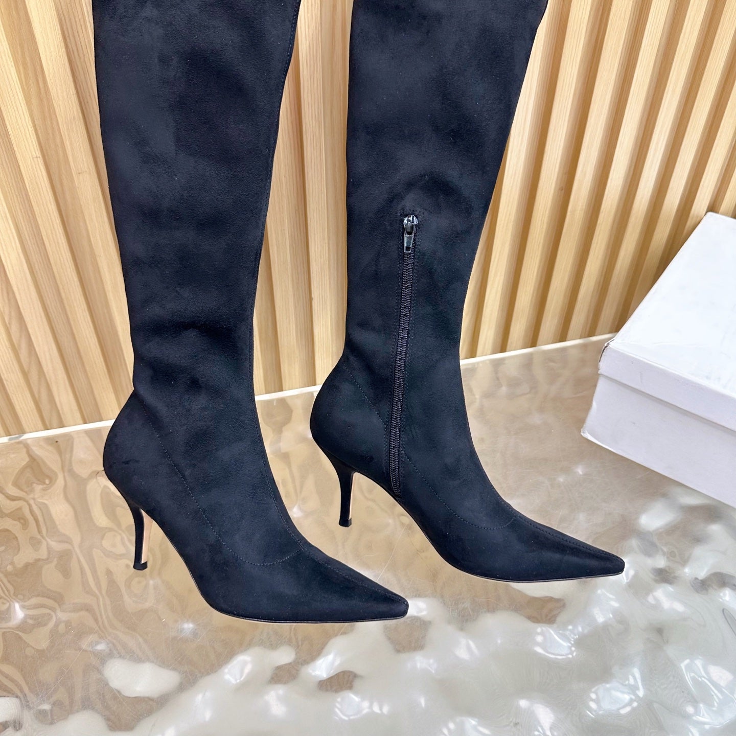 The Row Pointed-toe Knee-high Boots 70mm Black Suede 436639