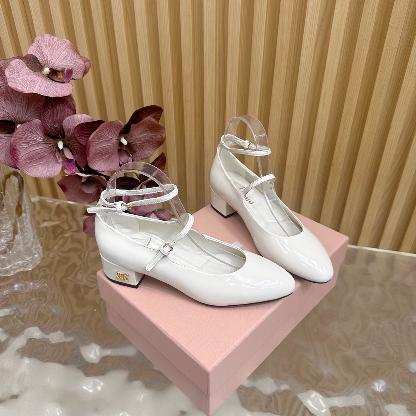 Miu Slingback Pumps With Straps White Patent Leather 498171