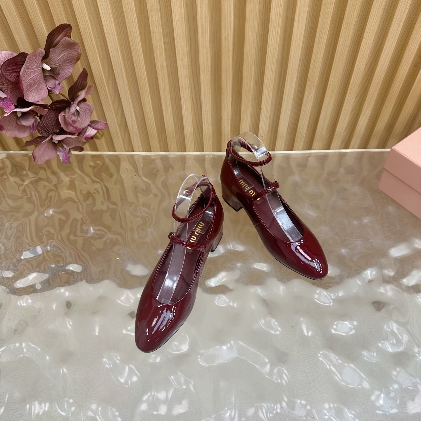 Miu Slingback Pumps With Straps 45mm Deep Red Patent Leather 498173