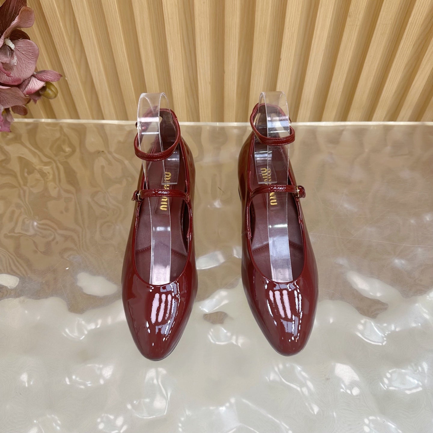 Miu Slingback Pumps With Straps 45mm Deep Red Patent Leather 498173