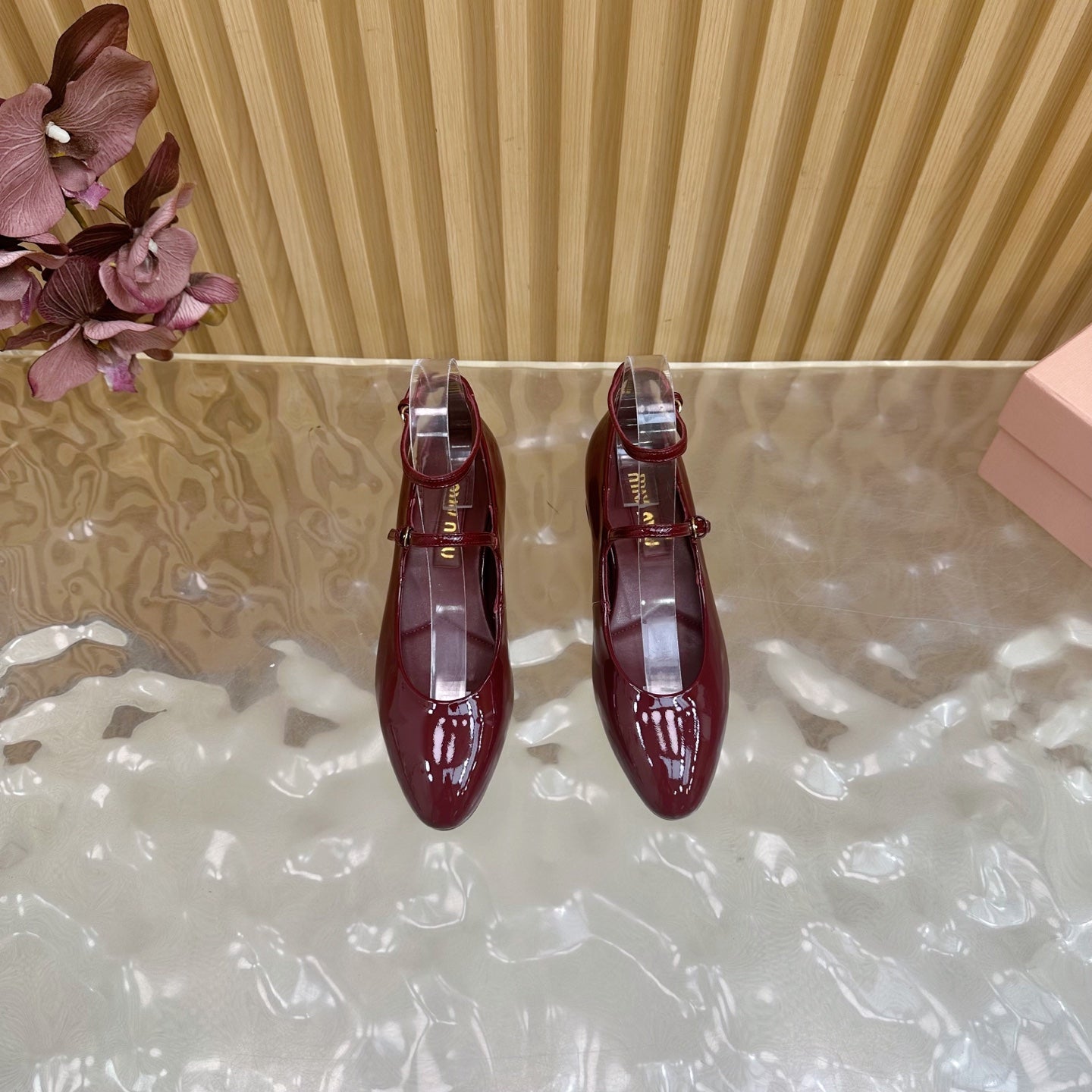 Miu Slingback Pumps With Straps 45mm Deep Red Patent Leather 498173