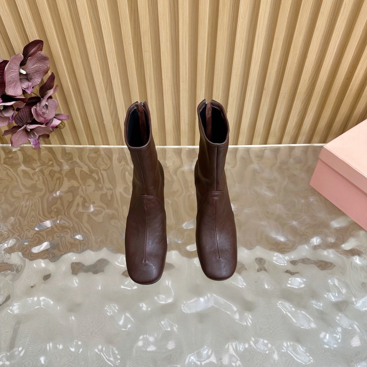 Miu Bootie Deep Reddish Brown Nappa Leather 498178