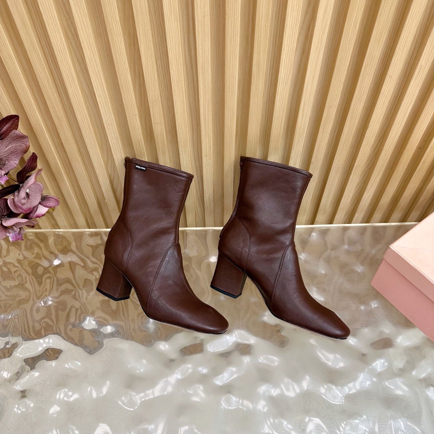 Miu Bootie Deep Reddish Brown Nappa Leather 498178