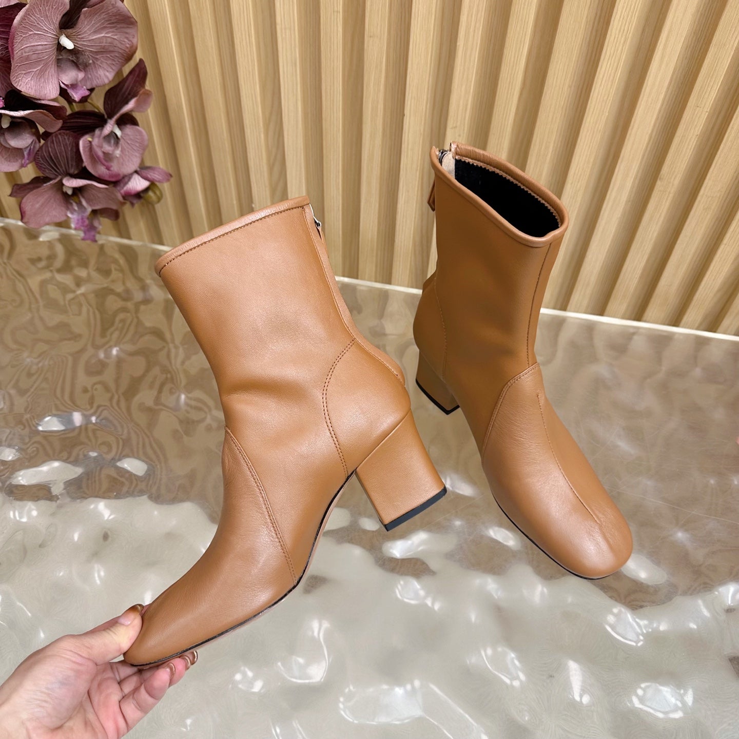 Miu Bootie Camel Nappa Leather 498179