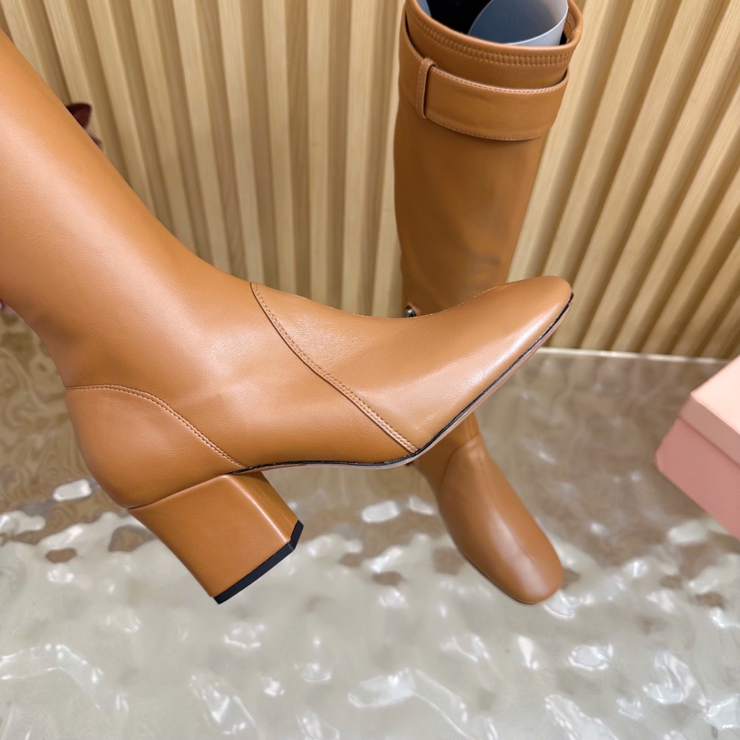 Miu Boots With Buckle Camel Nappa Leather 498182