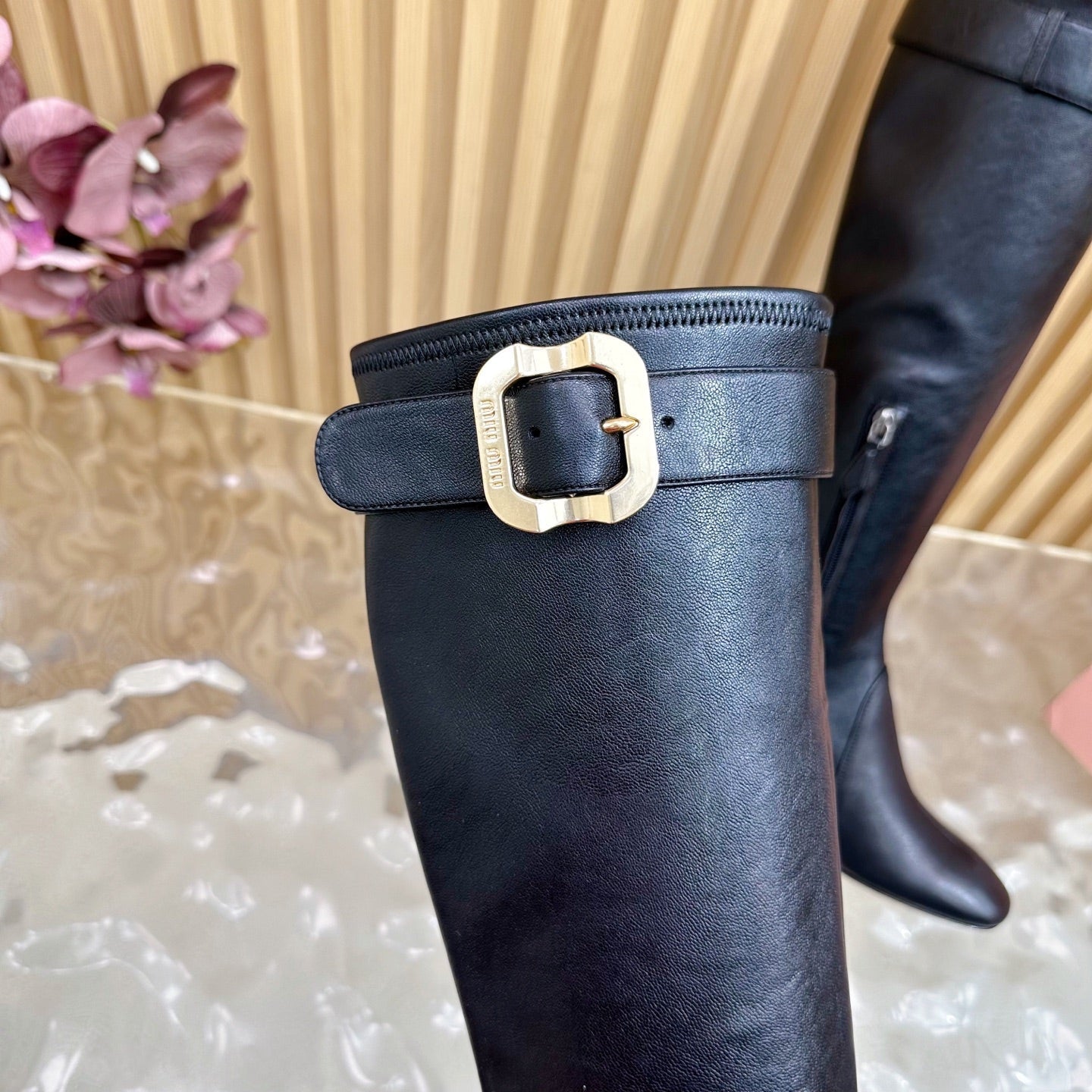 Miu Boots With Buckle Black Nappa Leather 498183