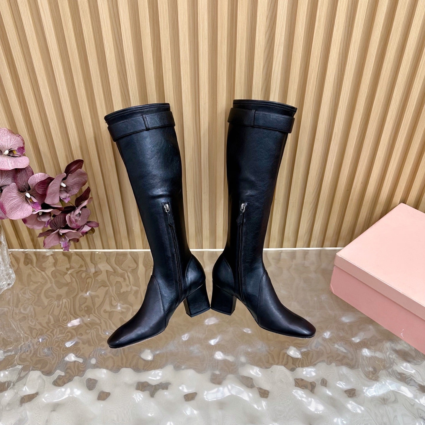 Miu Boots With Buckle Black Nappa Leather 498183