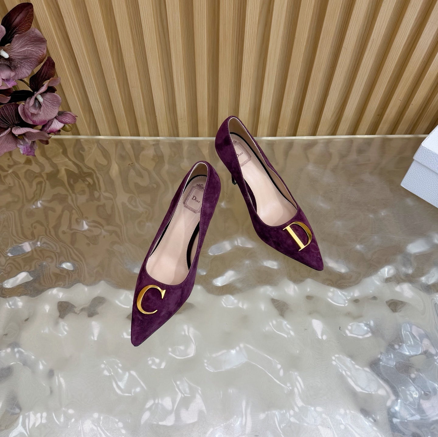 CD Buckle High-Heeled Elegant Shoes 85mm Burgundy Suede 537716
