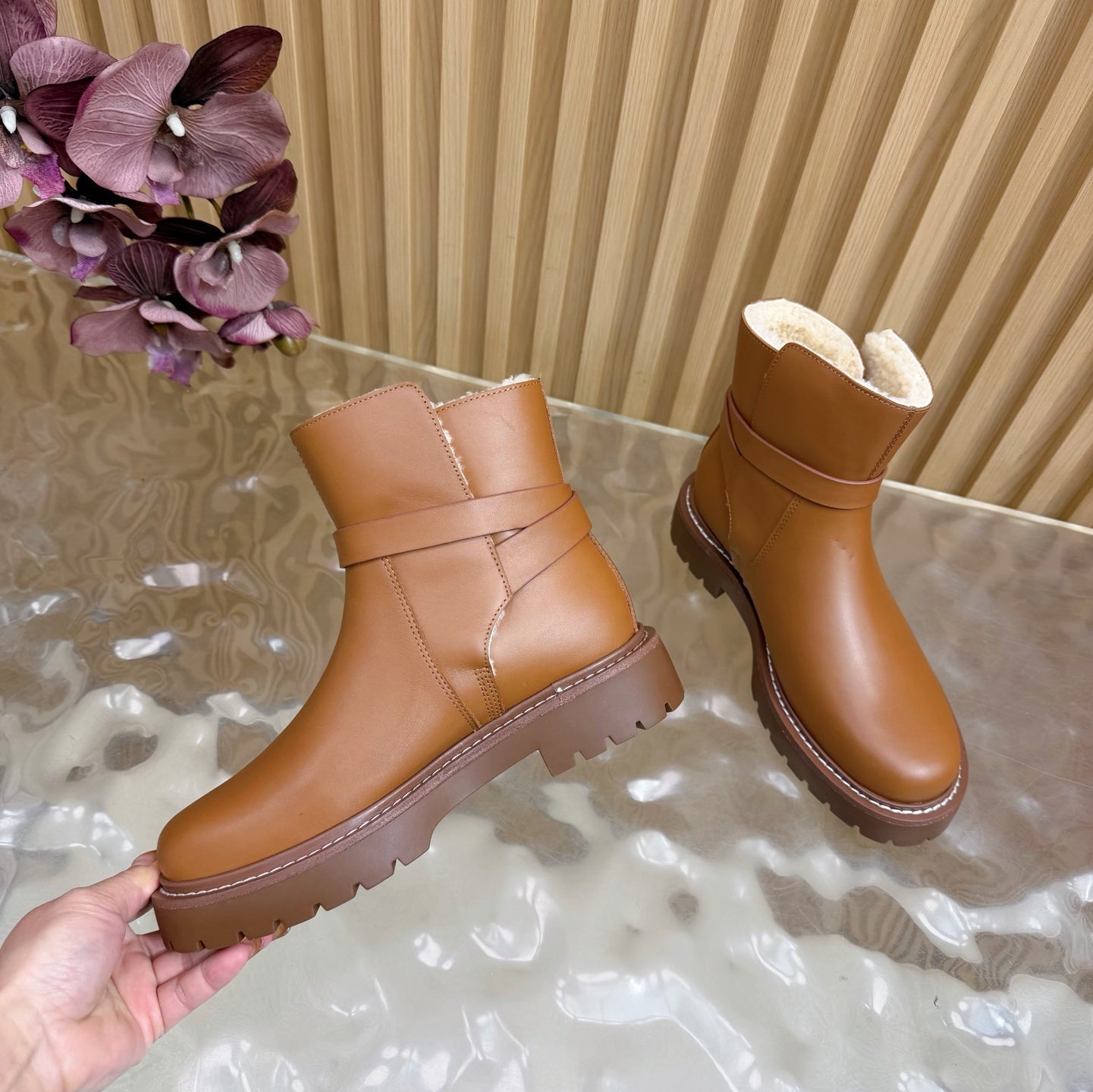 HM Jeff Ankle Boots Brown Nappa Leather Shearling 537933