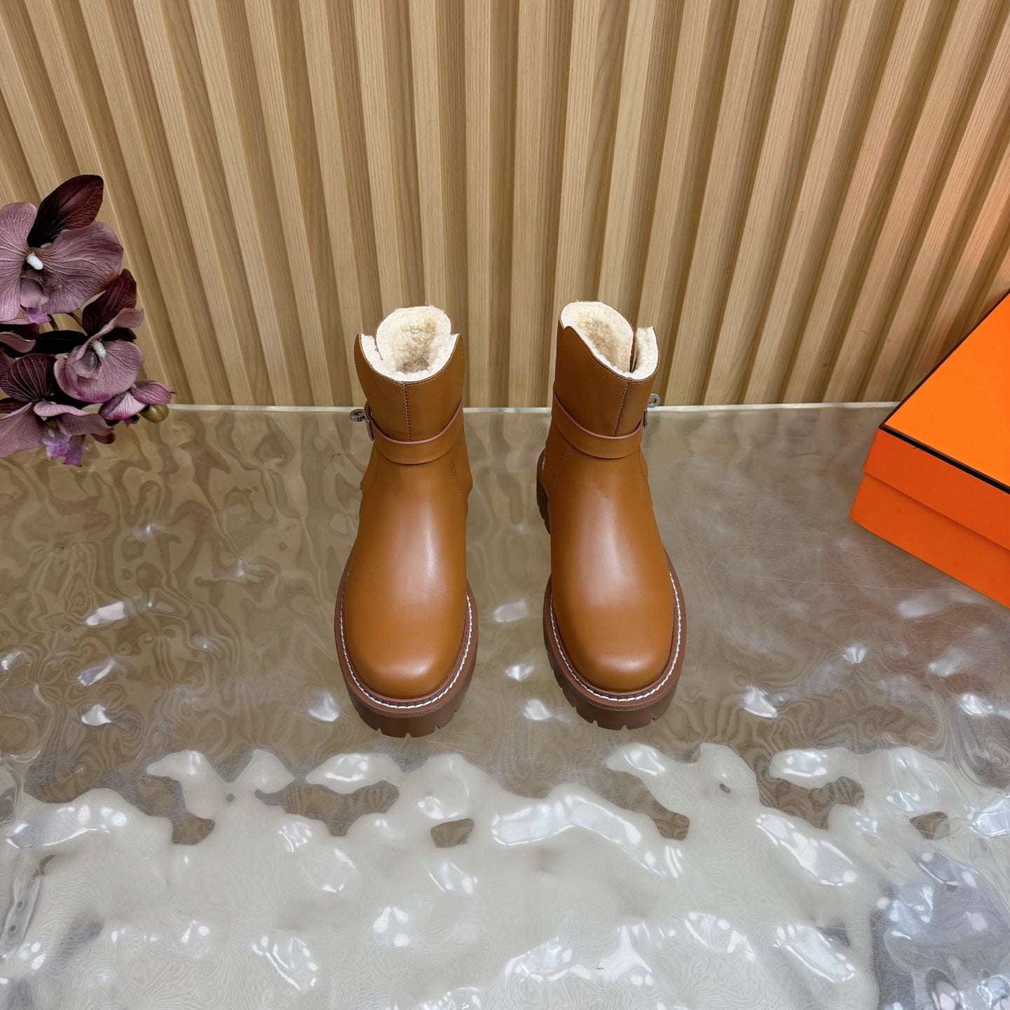 HM Jeff Ankle Boots Brown Nappa Leather Shearling 537933