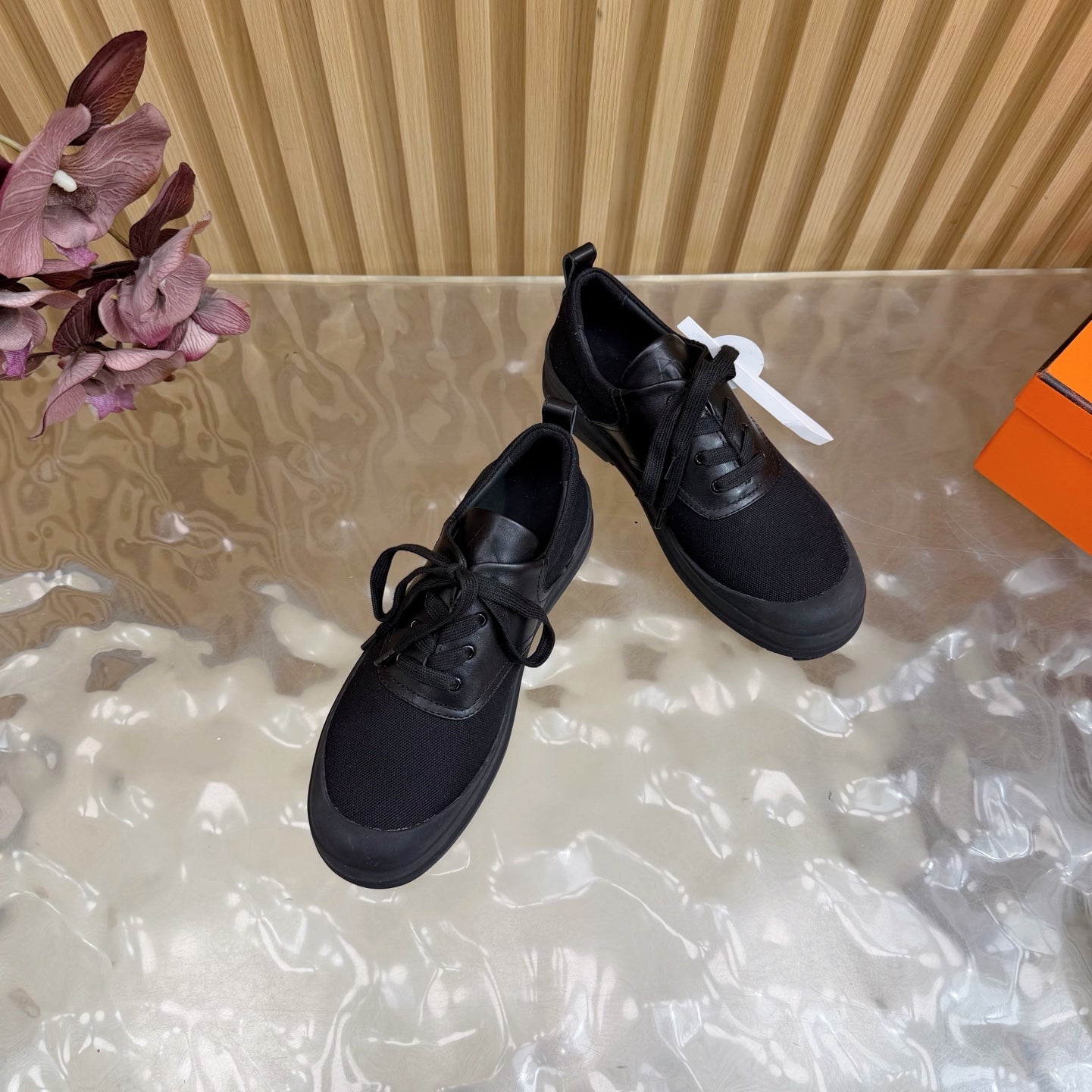HM Kool Oxford Shoes Black Sheepskin Canvas 589182