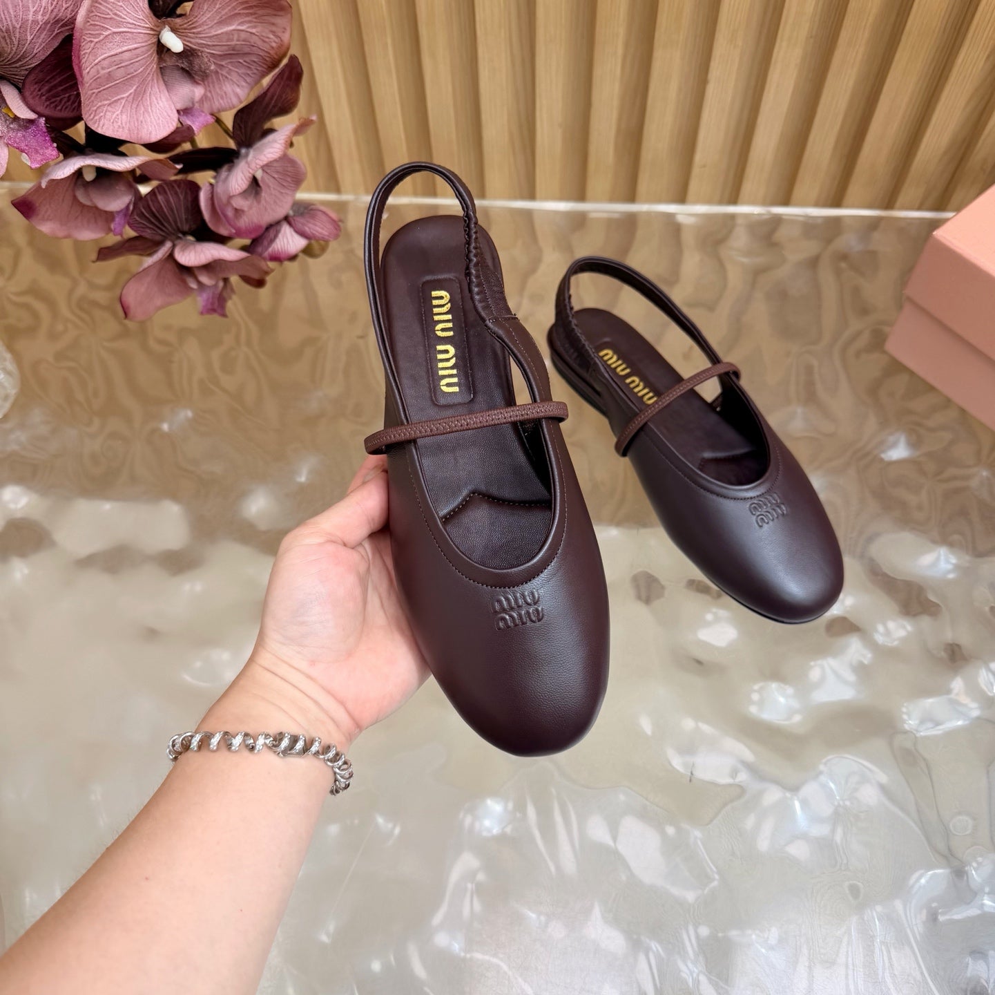Miu 26s Slingback Ballerinas Deep Burugndy Lambskin 933413